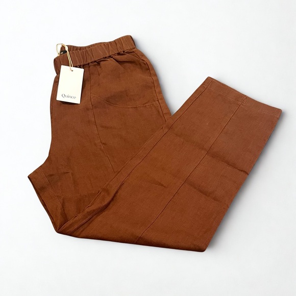 Quince Pants - Quince 100% Linen Pants Small Rust Brown | Elastic Waist | NWT